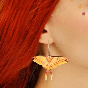 “Butterfly Eyes” Orange Yellow Realistic Nature Realism Butterflies Silver Hoops